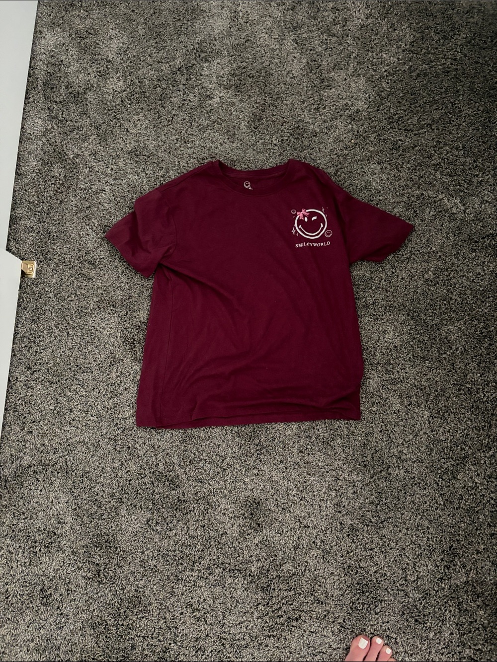 SmileyWorld Short Sleeve Tee in Deep Burgundy